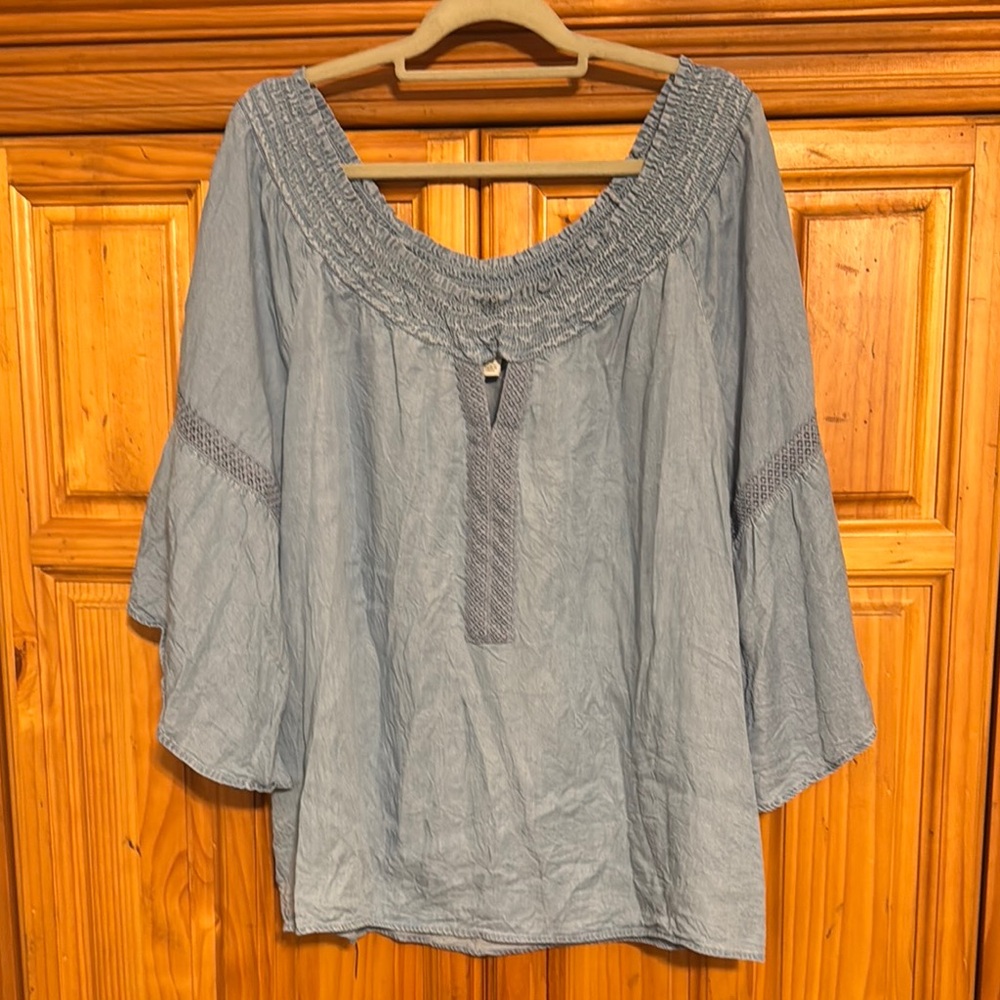 Denim look cold shoulder tunic
